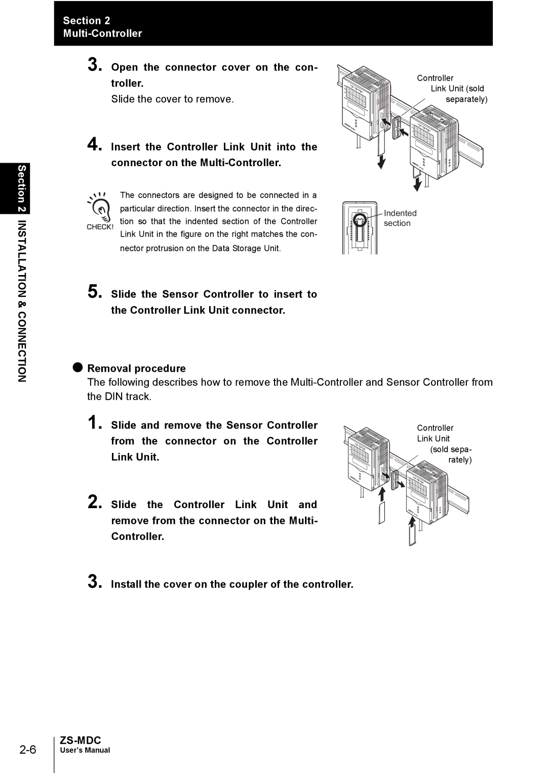 Omron ZS-MDC user manual Open the connector cover on the con- troller, Removal procedure 