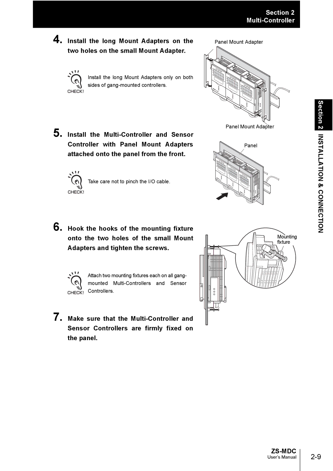 Omron ZS-MDC user manual Install the Multi-Controller and Sensor, Controller with Panel Mount Adapters 