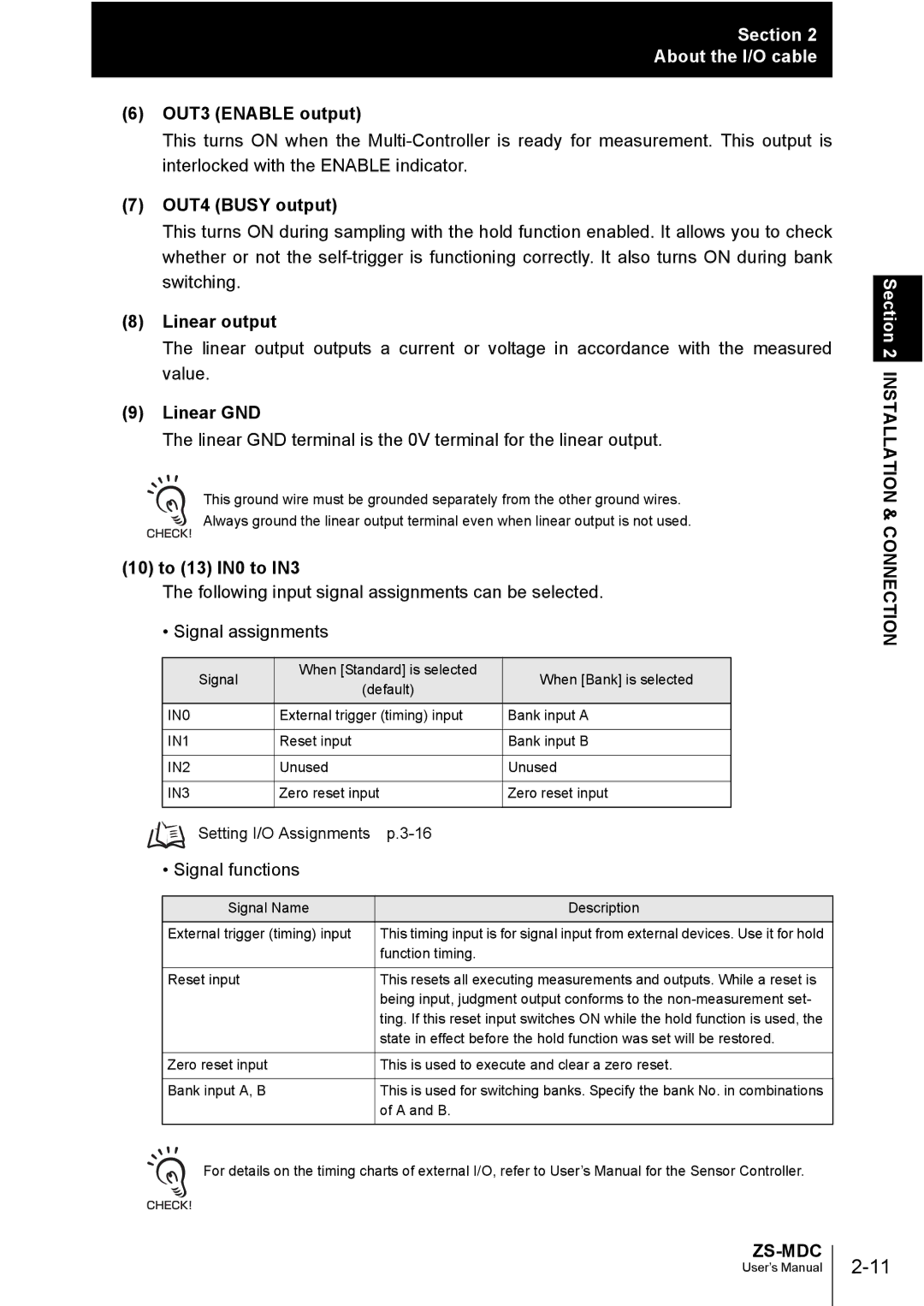 Omron ZS-MDC user manual OUT3 Enable output, OUT4 Busy output, Linear output, Linear GND, 10 to 13 IN0 to IN3 