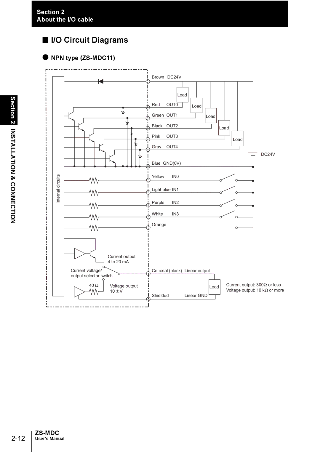 Omron user manual Circuit Diagrams, NPN type ZS-MDC11 Installation & Connection 