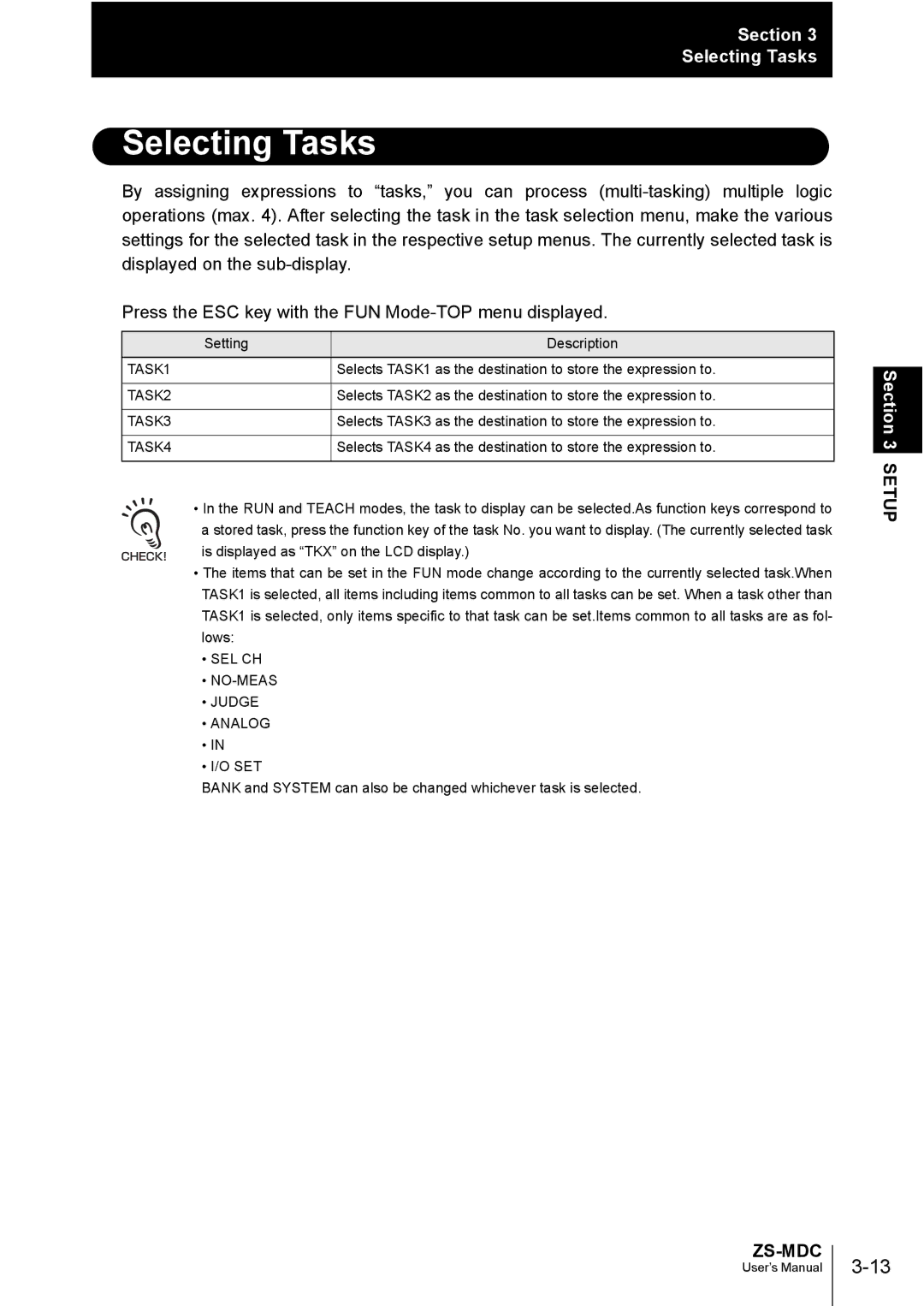 Omron ZS-MDC user manual Selecting Tasks 