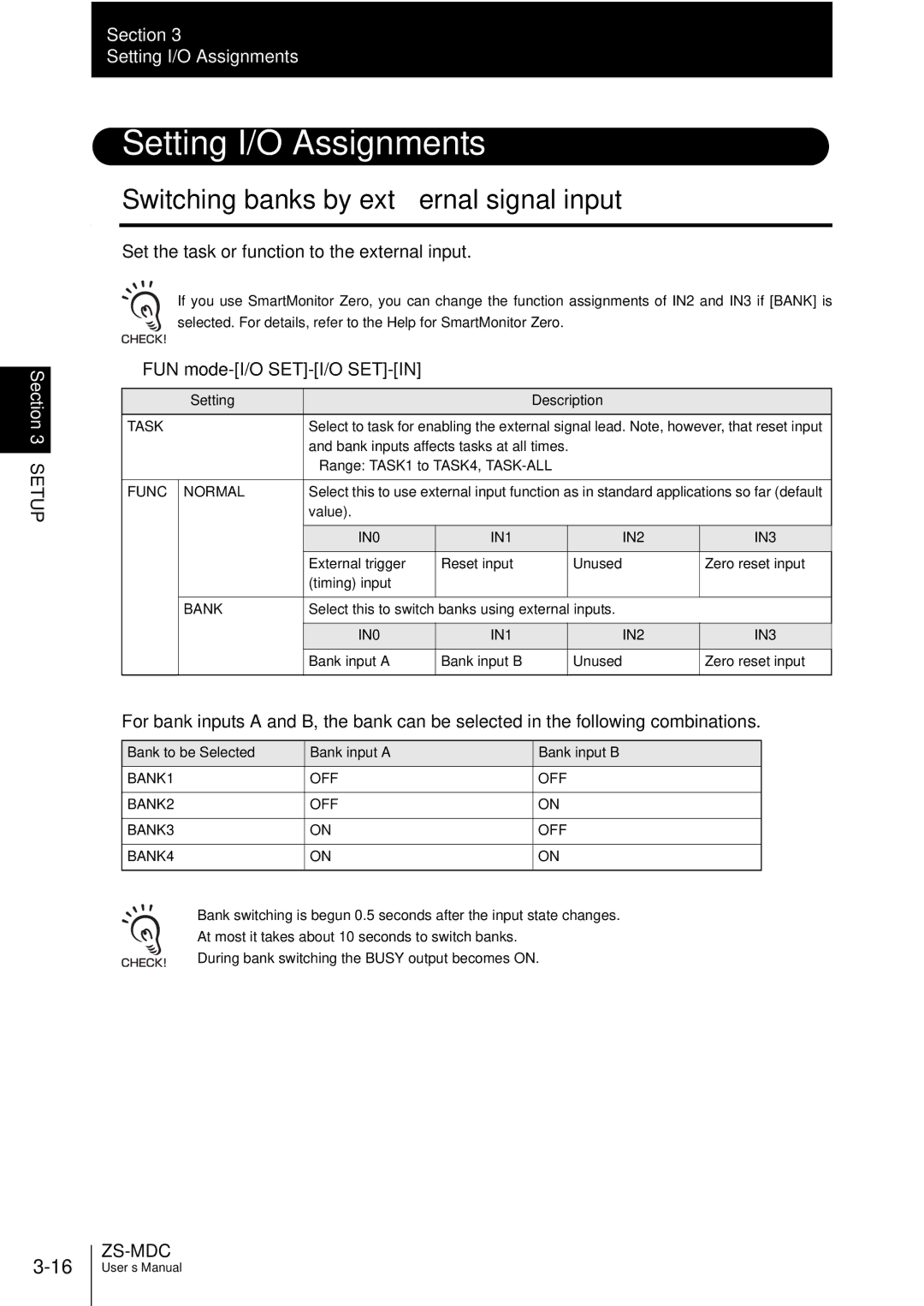 Omron ZS-MDC user manual Setting I/O Assignments, Switching banks by external signal input 