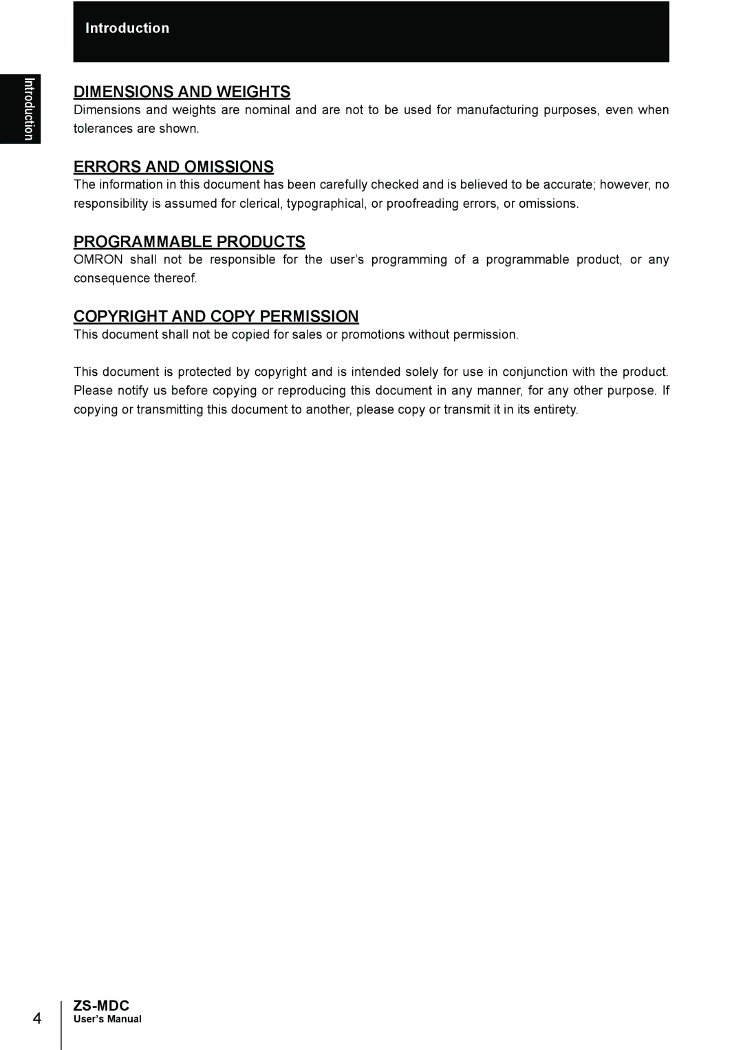 Omron ZS-MDC user manual Dimensions and Weights 