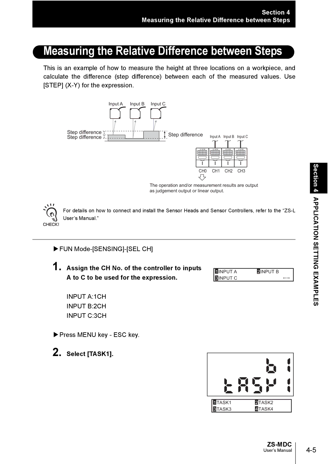 Omron ZS-MDC user manual Measuring the Relative Difference between Steps, Application 