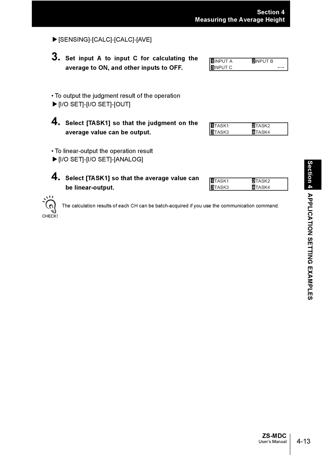 Omron ZS-MDC Average to ON, and other inputs to OFF, Select TASK1 so that the average value can be linear-output 