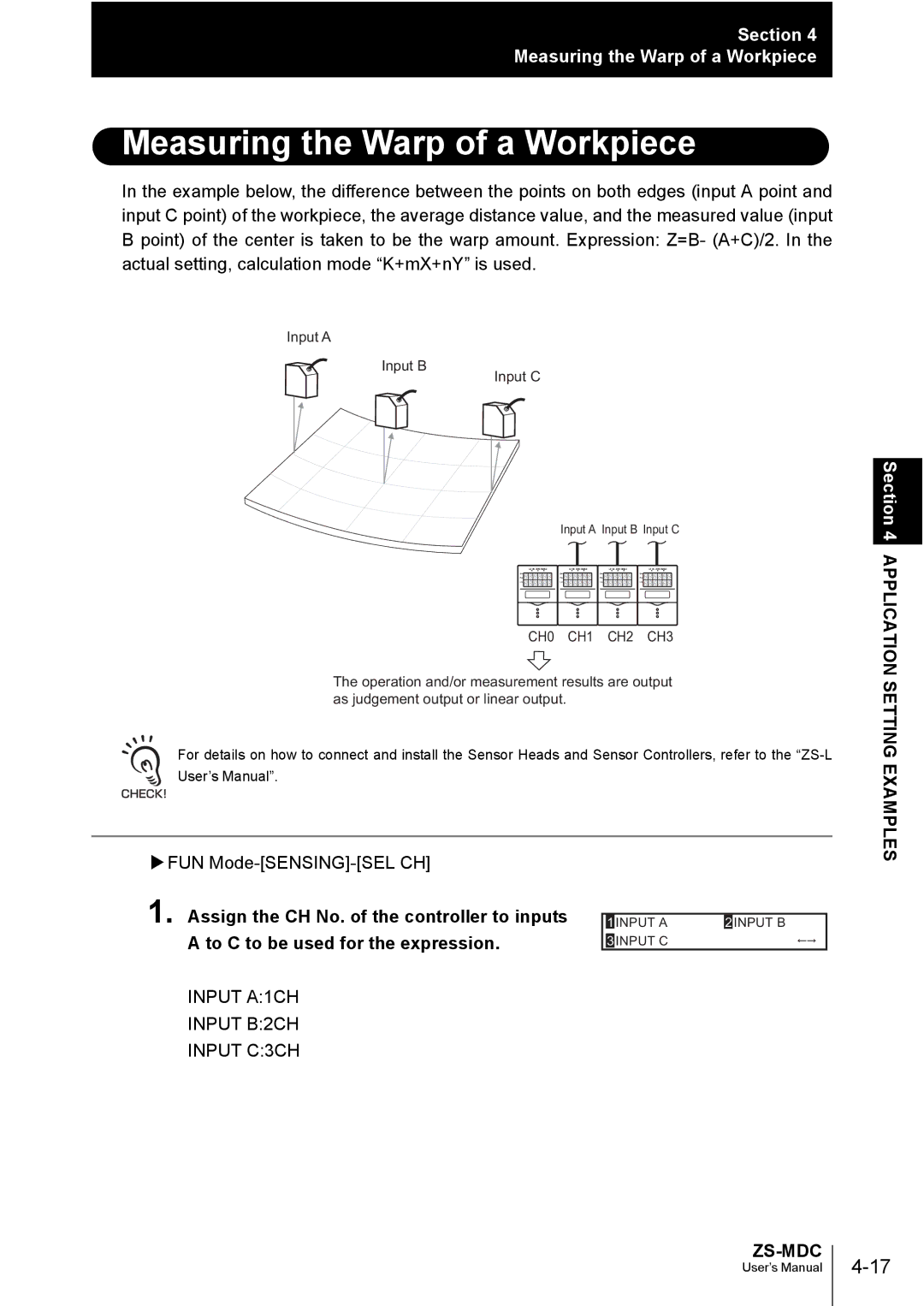 Omron ZS-MDC user manual Measuring the Warp of a Workpiece, CH0 CH1 CH2 CH3 