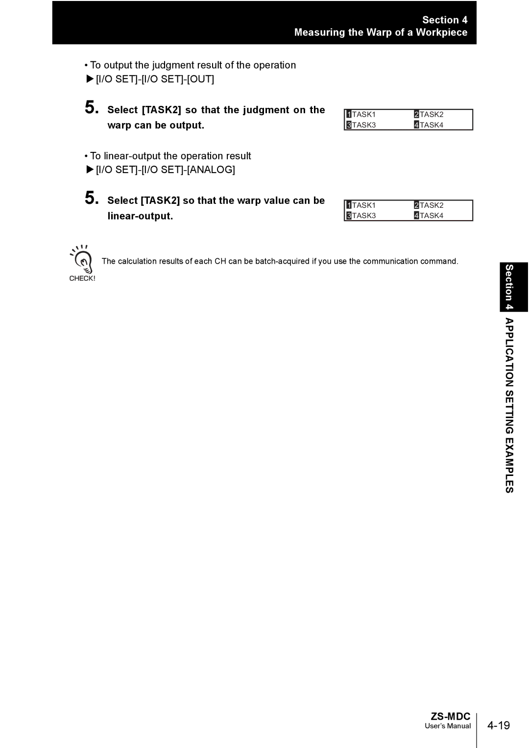 Omron ZS-MDC user manual Select TASK2 so that the judgment on the warp can be output 