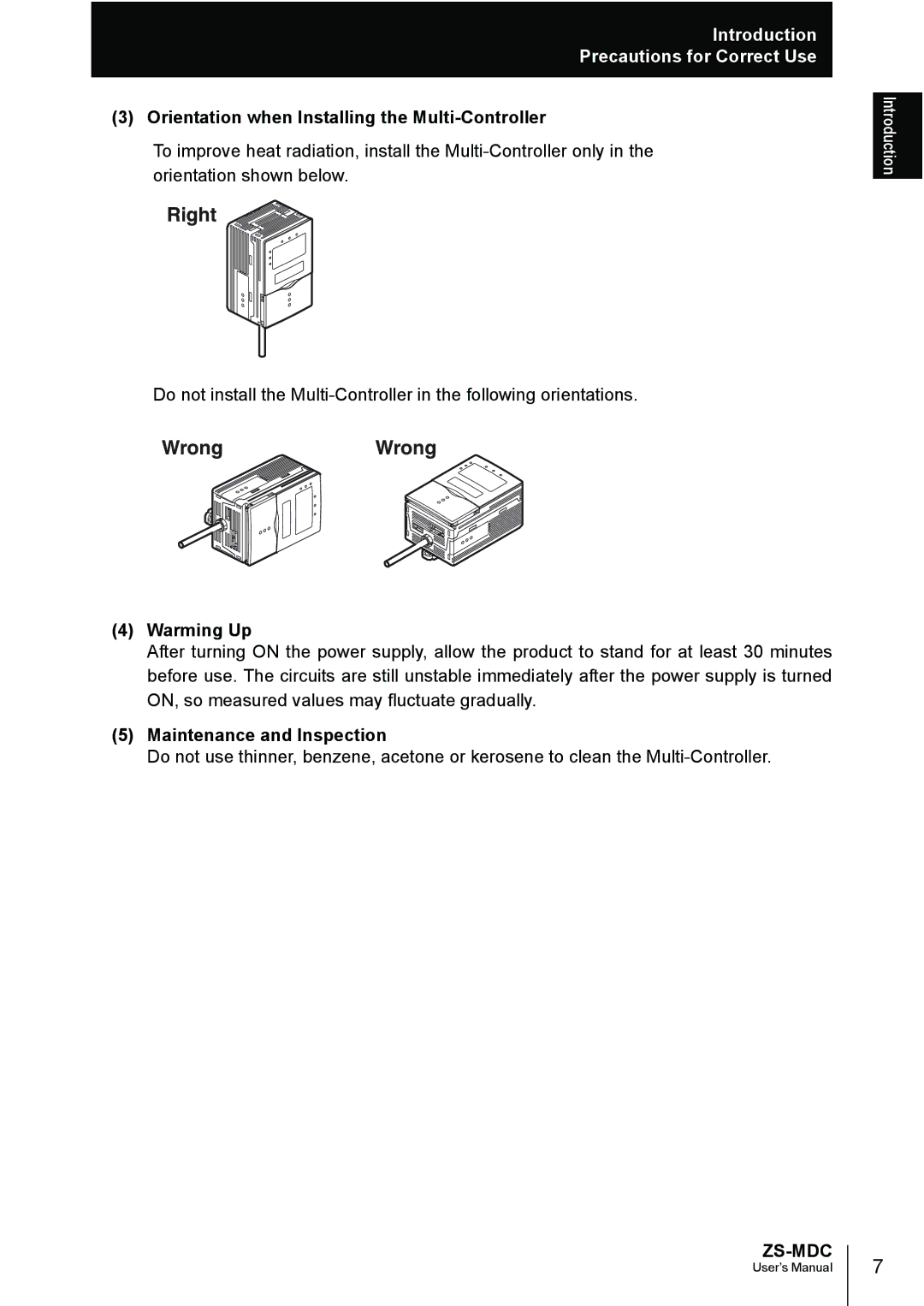 Omron ZS-MDC user manual Orientation when Installing the Multi-Controller, Warming Up, Maintenance and Inspection 