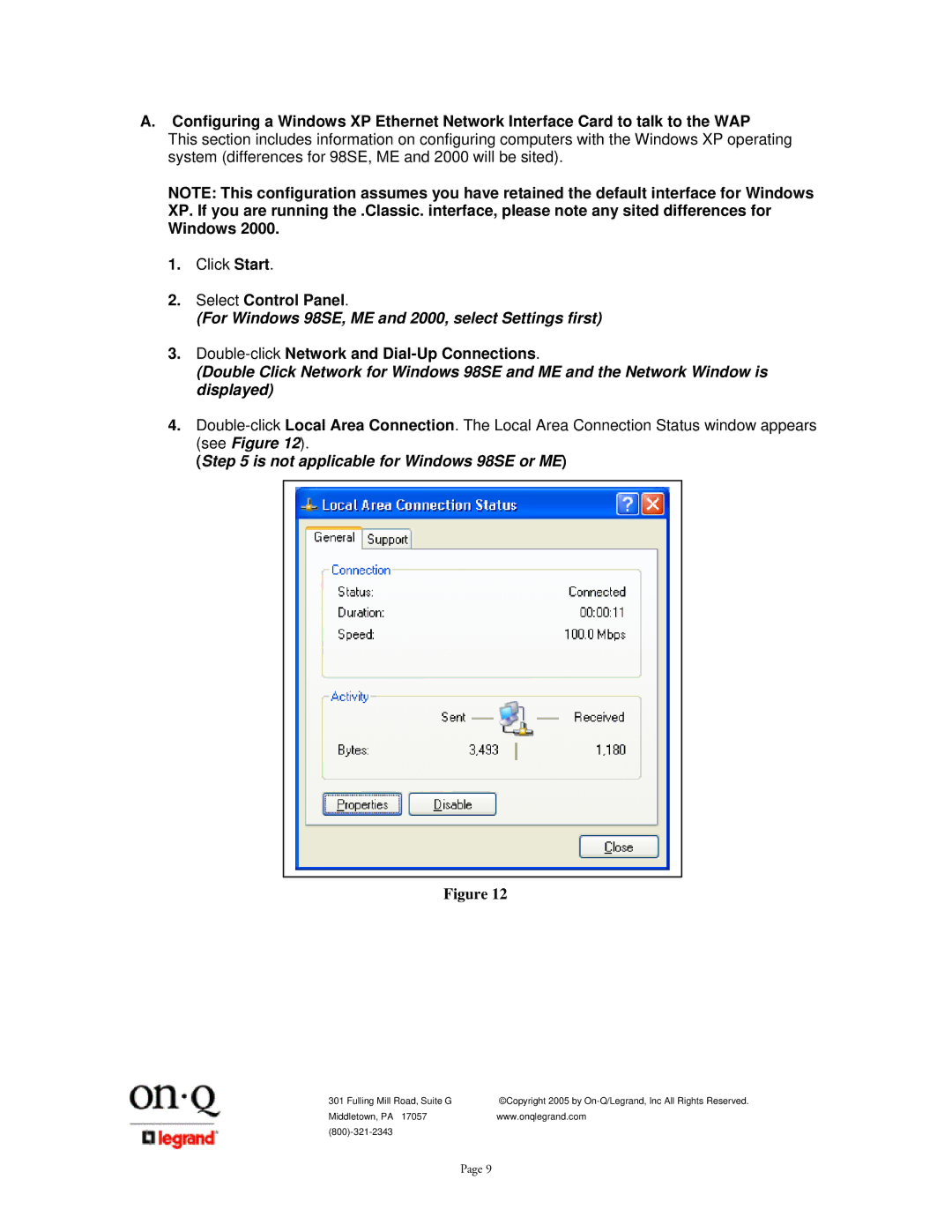 On-Q/Legrand 1307877 owner manual Select Control Panel, Double-clickNetwork and Dial-Up Connections 