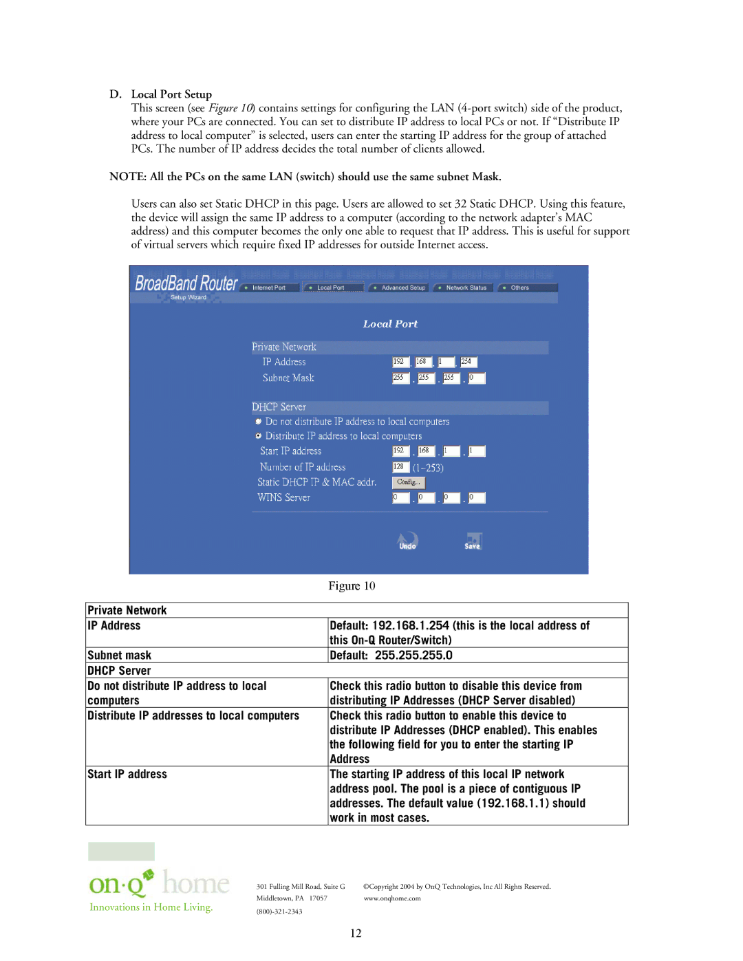 On-Q/Legrand 364732-01 Check this radio button to enable this device to, Following field for you to enter the starting IP 