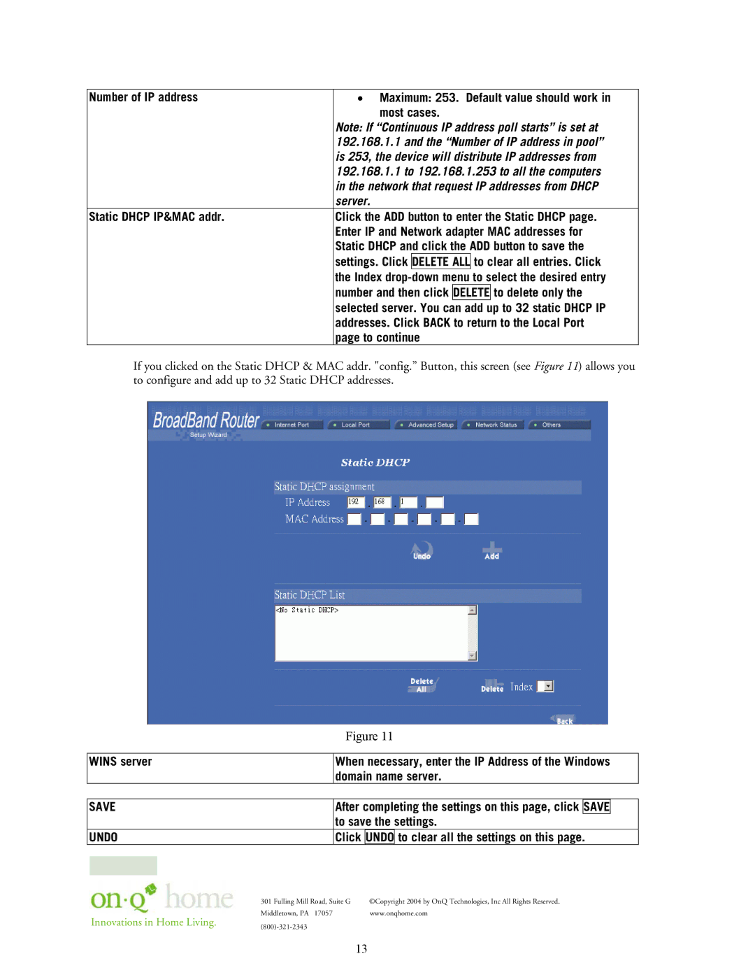 On-Q/Legrand 364732-01 owner manual Addresses. Click Back to return to the Local Port, To continue, Wins server 