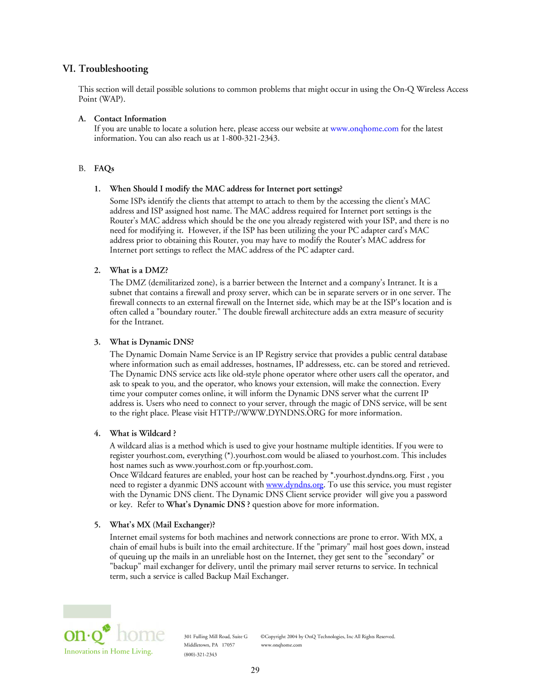 On-Q/Legrand 364732-01 owner manual VI. Troubleshooting, What is a DMZ? 