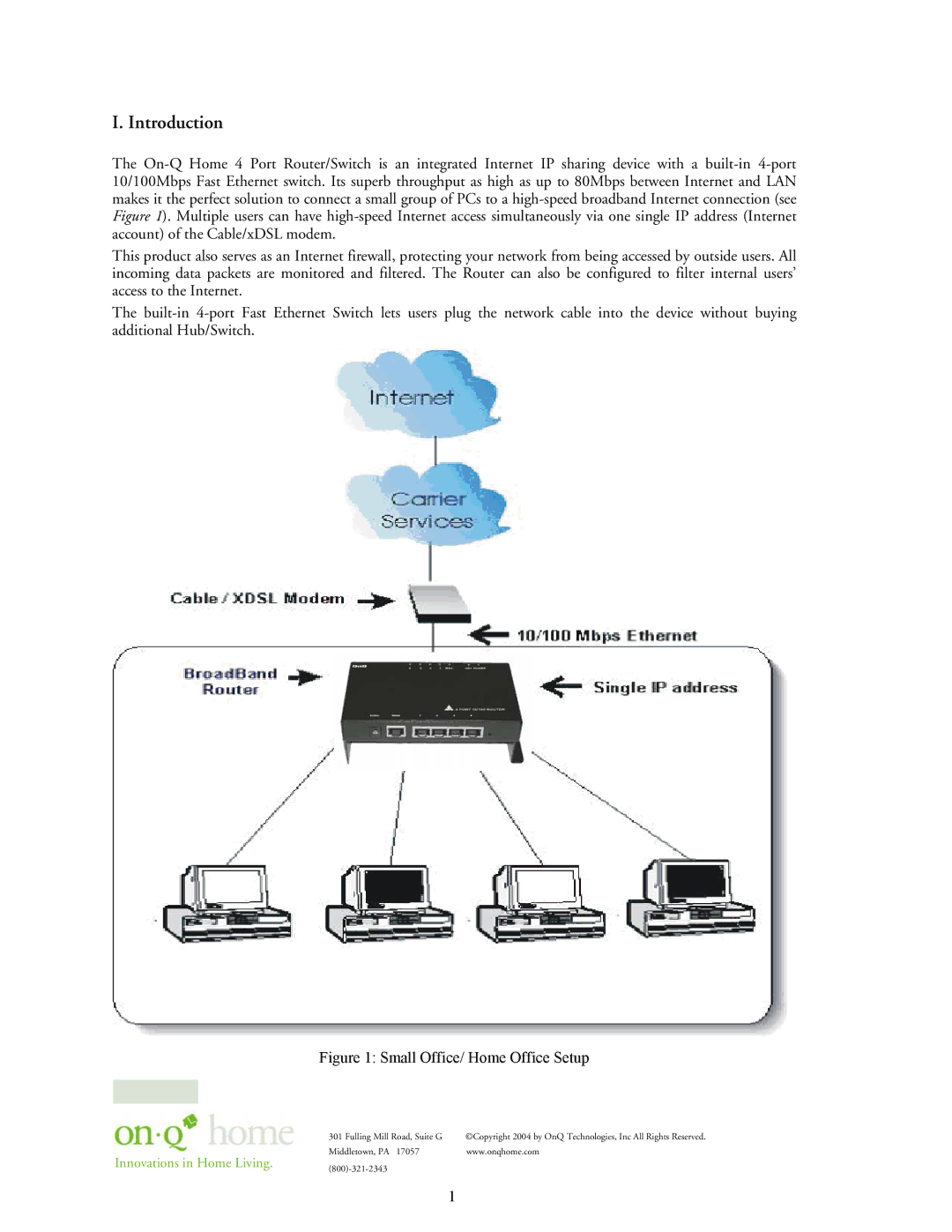 On-Q/Legrand 364732-01 owner manual Introduction, Small Office/ Home Office Setup 