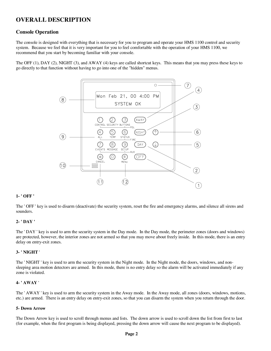 On-Q/Legrand HMS 1100 owner manual Overall Description, Console Operation 