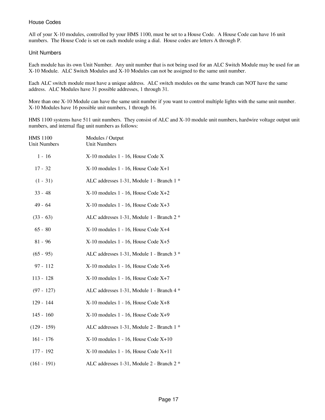 On-Q/Legrand HMS 1100 owner manual House Codes, Unit Numbers 