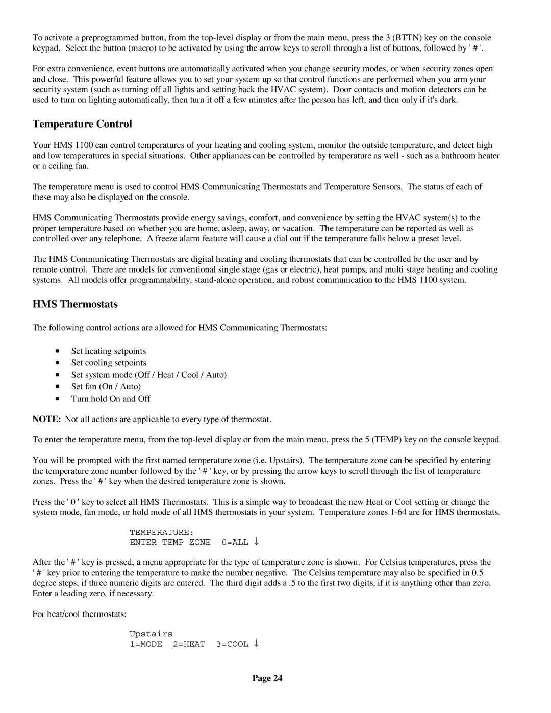 On-Q/Legrand HMS 1100 owner manual Temperature Control, HMS Thermostats 