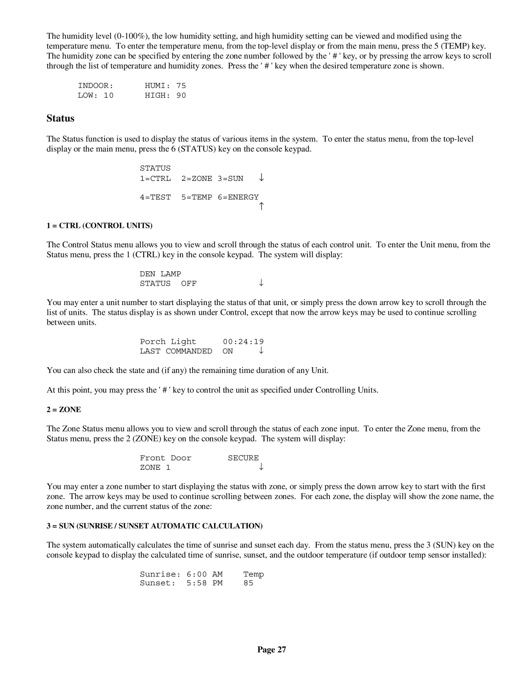 On-Q/Legrand HMS 1100 owner manual Status 