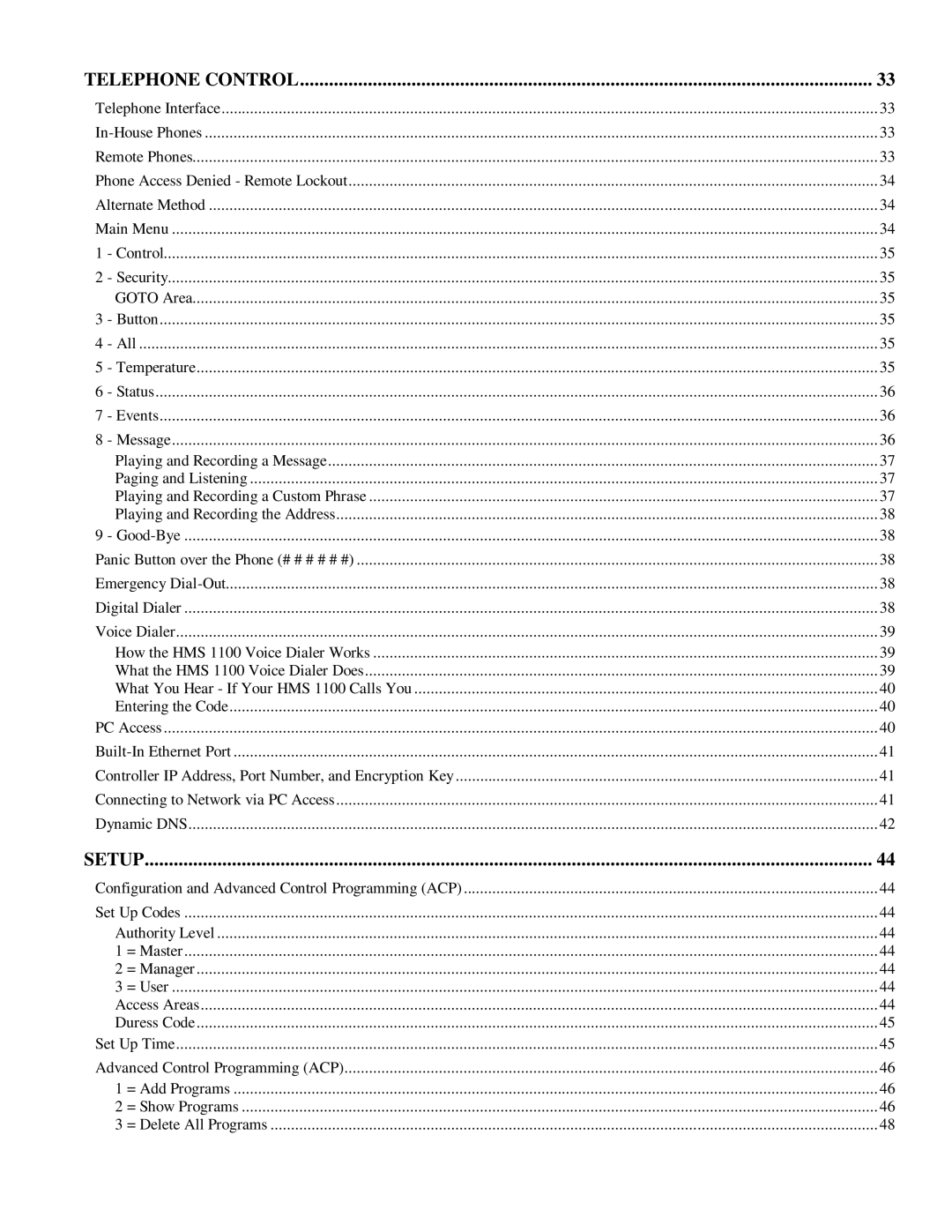 On-Q/Legrand HMS 1100 owner manual Telephone Control 