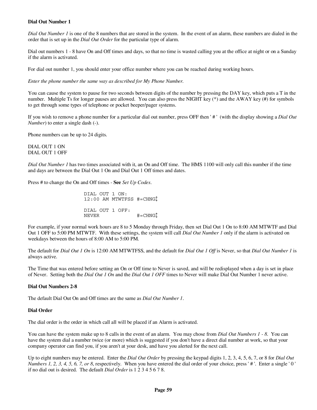 On-Q/Legrand HMS 1100 owner manual Dial Out Numbers, Dial Order 