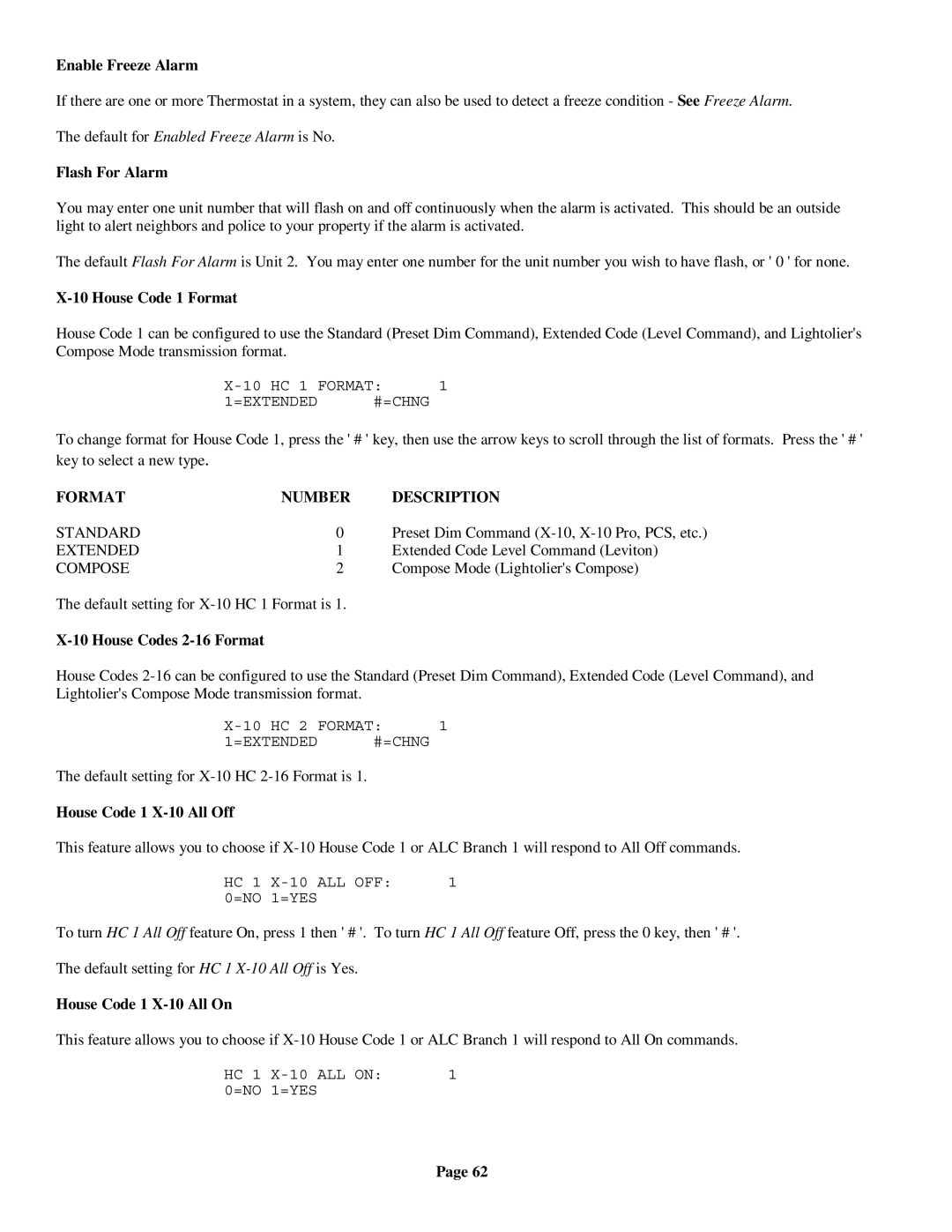 On-Q/Legrand HMS 1100 owner manual Format Number Description 