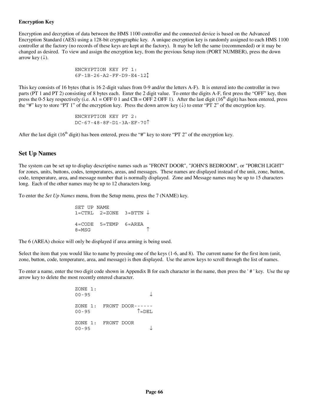 On-Q/Legrand HMS 1100 owner manual Set Up Names, Encryption Key 