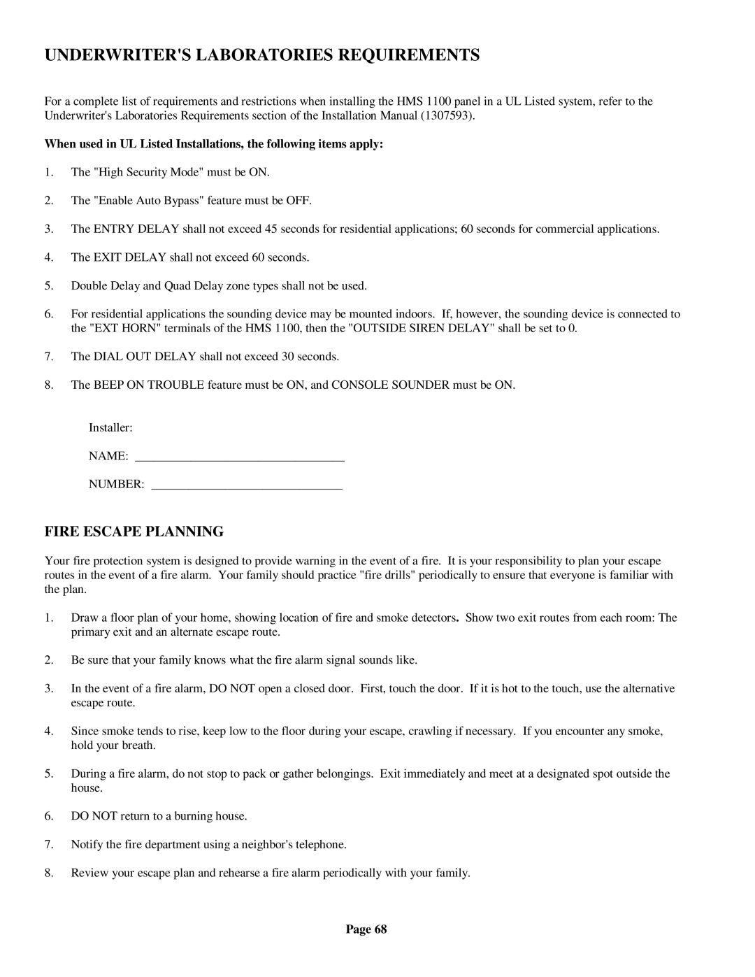 On-Q/Legrand HMS 1100 owner manual Underwriters Laboratories Requirements, Fire Escape Planning 