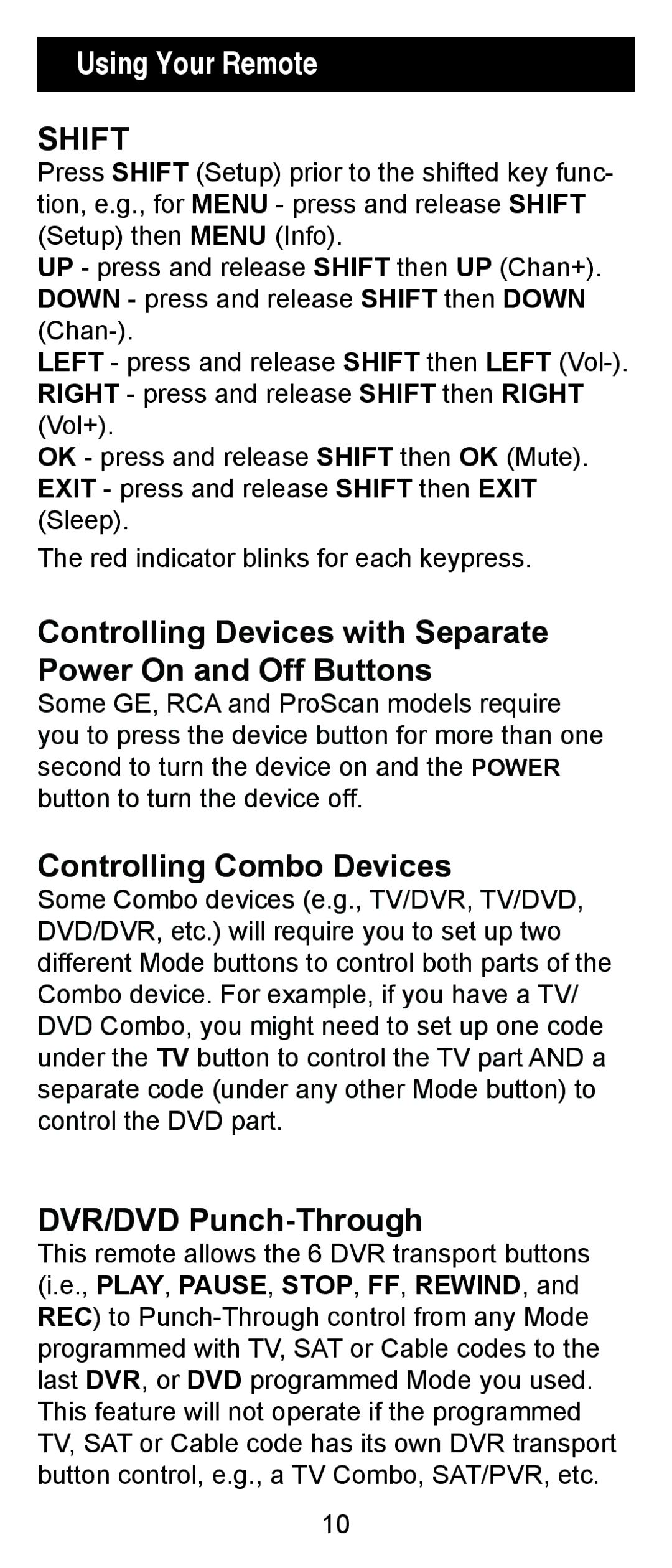 One for All 24993 Using Your Remote, Controlling Devices with Separate Power On and Off Buttons, Controlling Combo Devices 