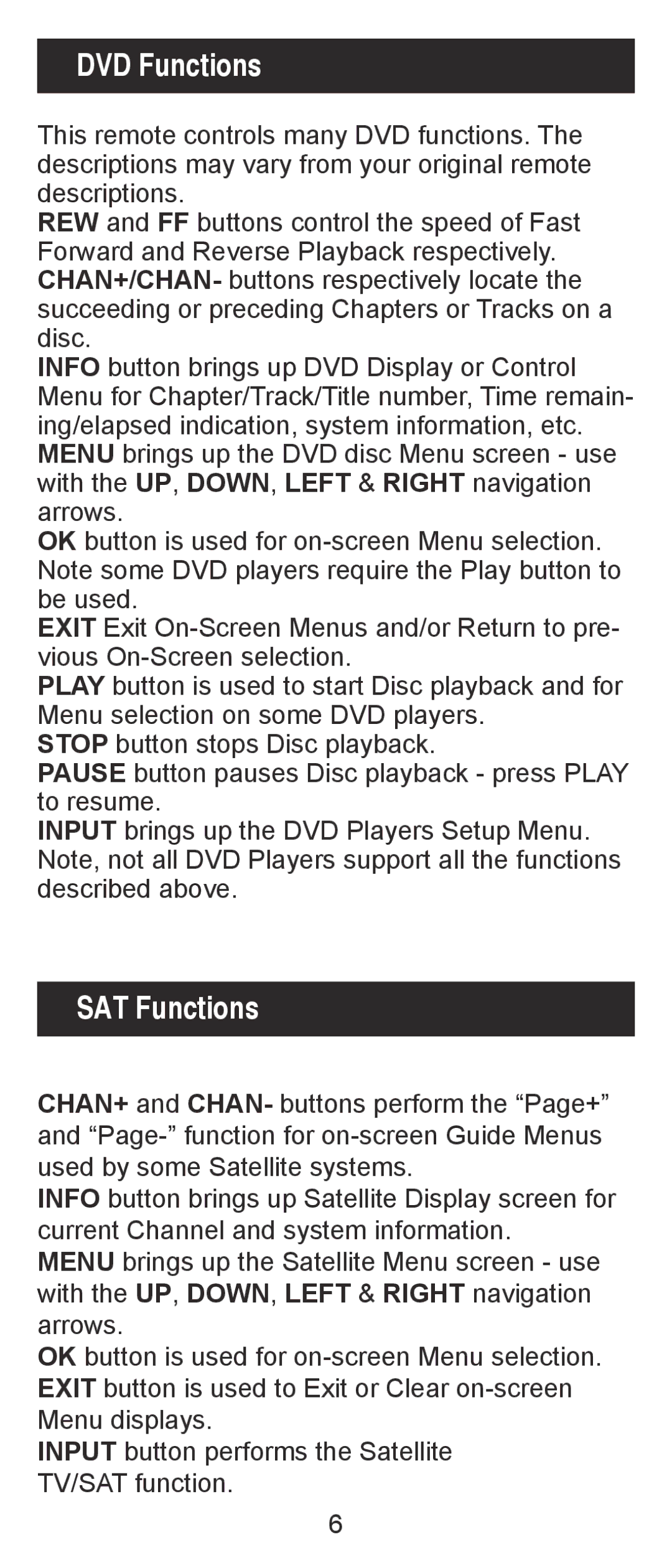 One for All 24993 instruction manual DVD Functions, SAT Functions 