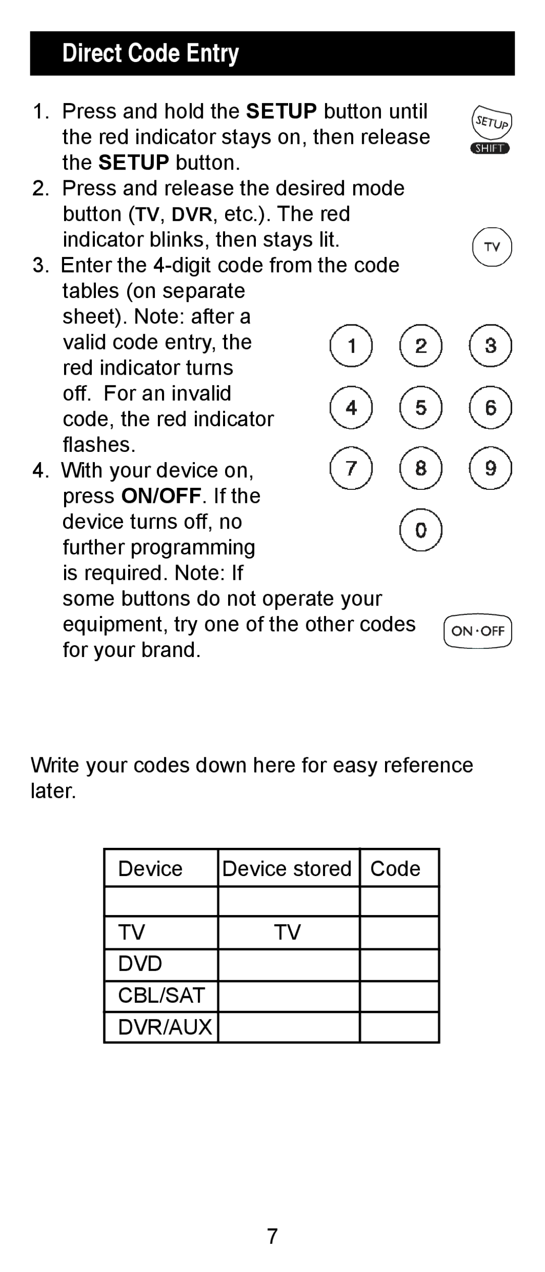 One for All 24993 instruction manual Direct Code Entry 