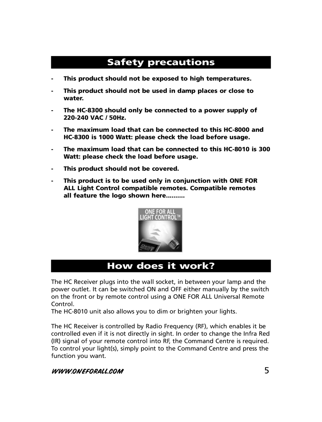 One for All HC-8000, HC-8010, HC-8300 manual Safety precautions, How does it work? 