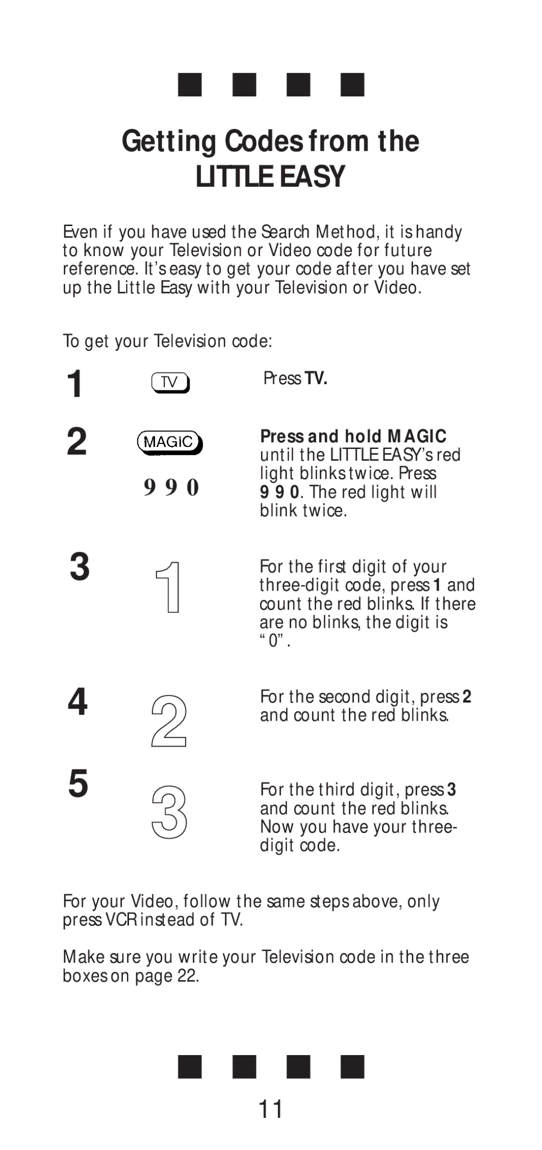 One for All Little Easy manual Getting Codes from 