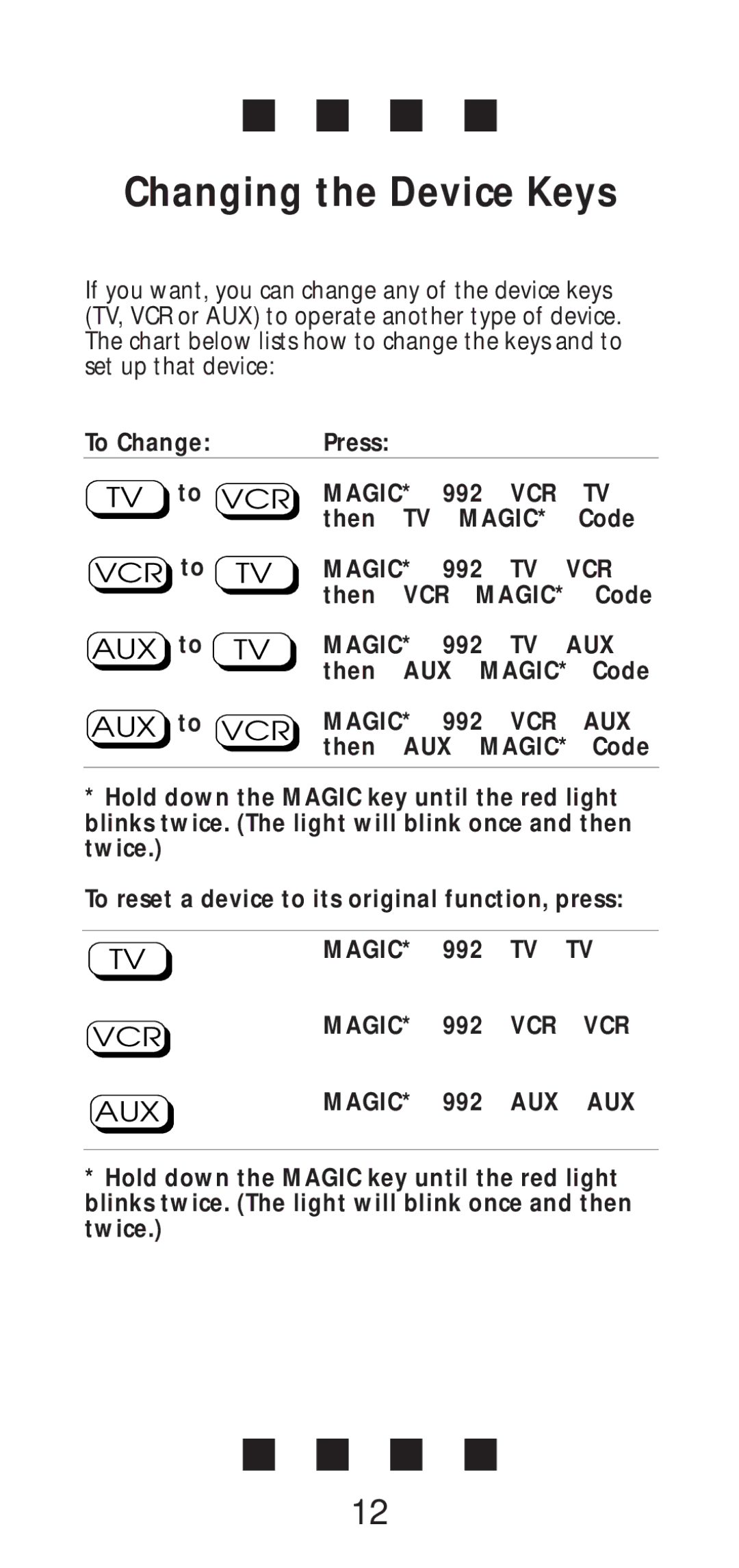 One for All Little Easy manual Changing the Device Keys, AUX to 