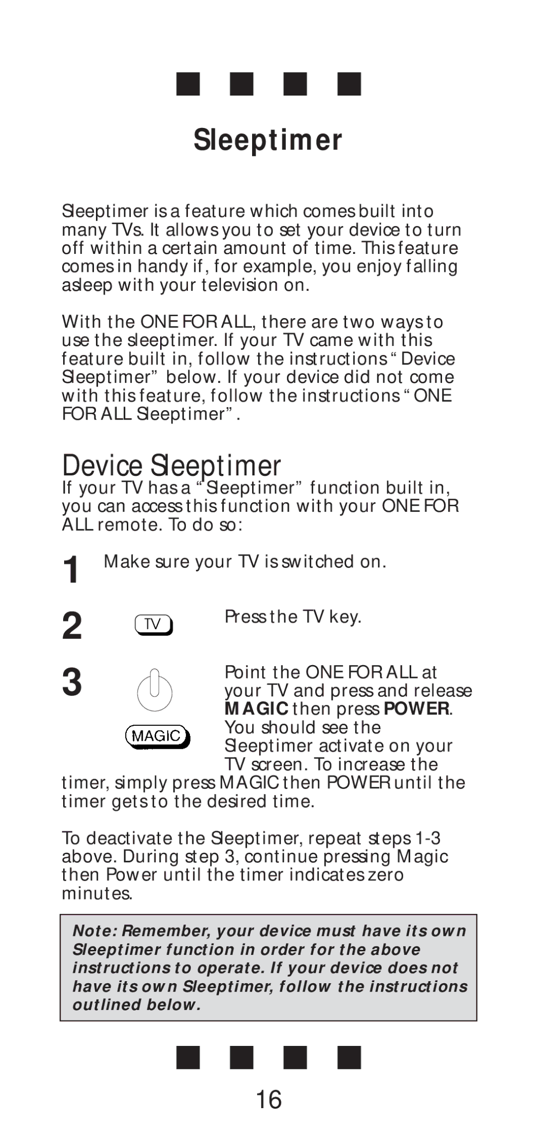 One for All Little Easy manual Device Sleeptimer 