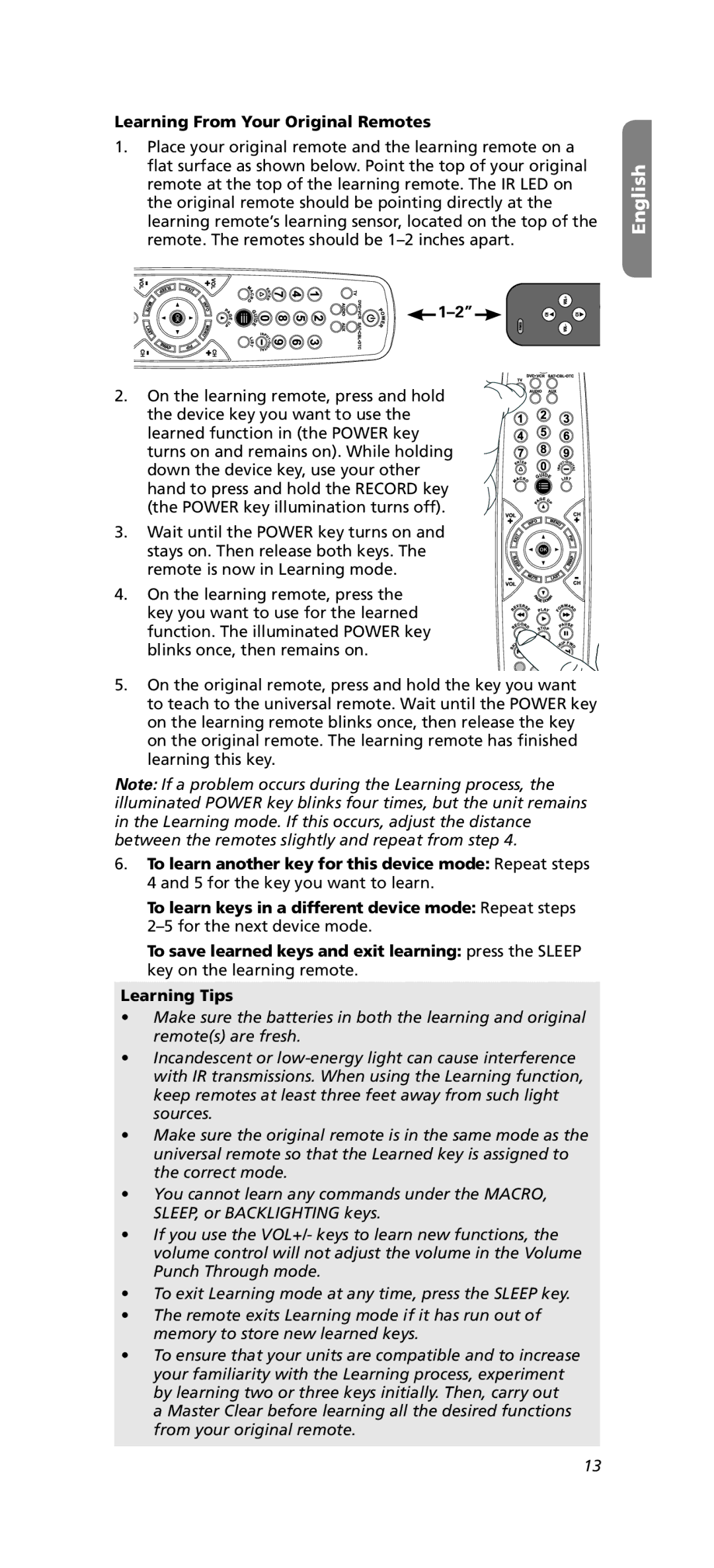 One for All OARN05G warranty Learning From Your Original Remotes 