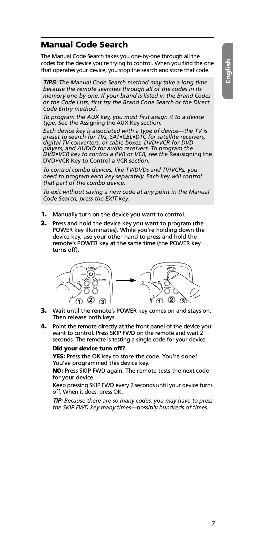 One for All OARN05G warranty Manual Code Search 