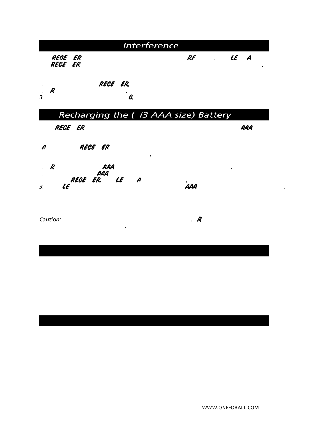 One for All SV-1100 manual Interference, Recharging the 2/3 AAA size Battery 