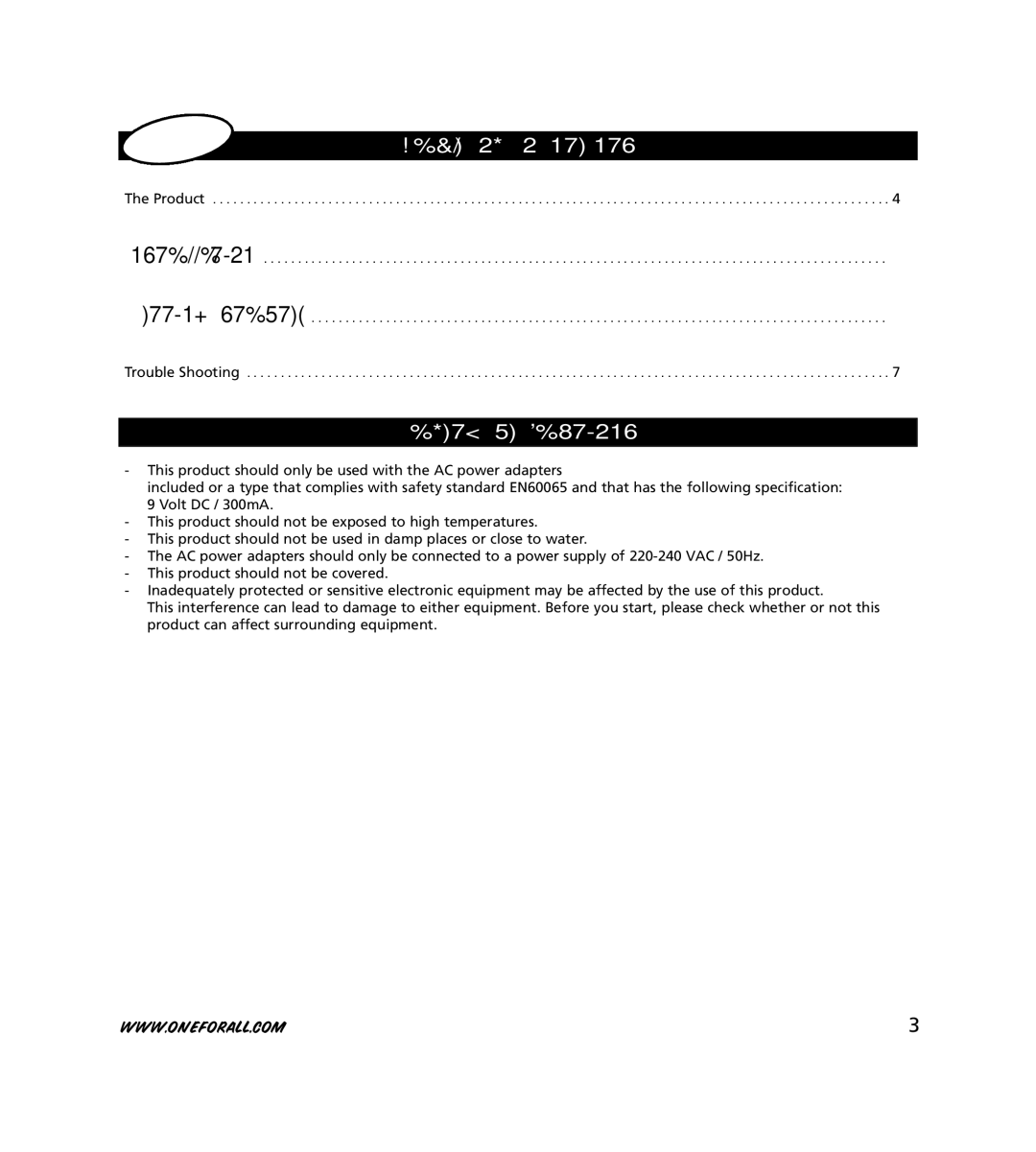 One for All SV-1716 instruction manual Table of Contents, Safety Precautions 