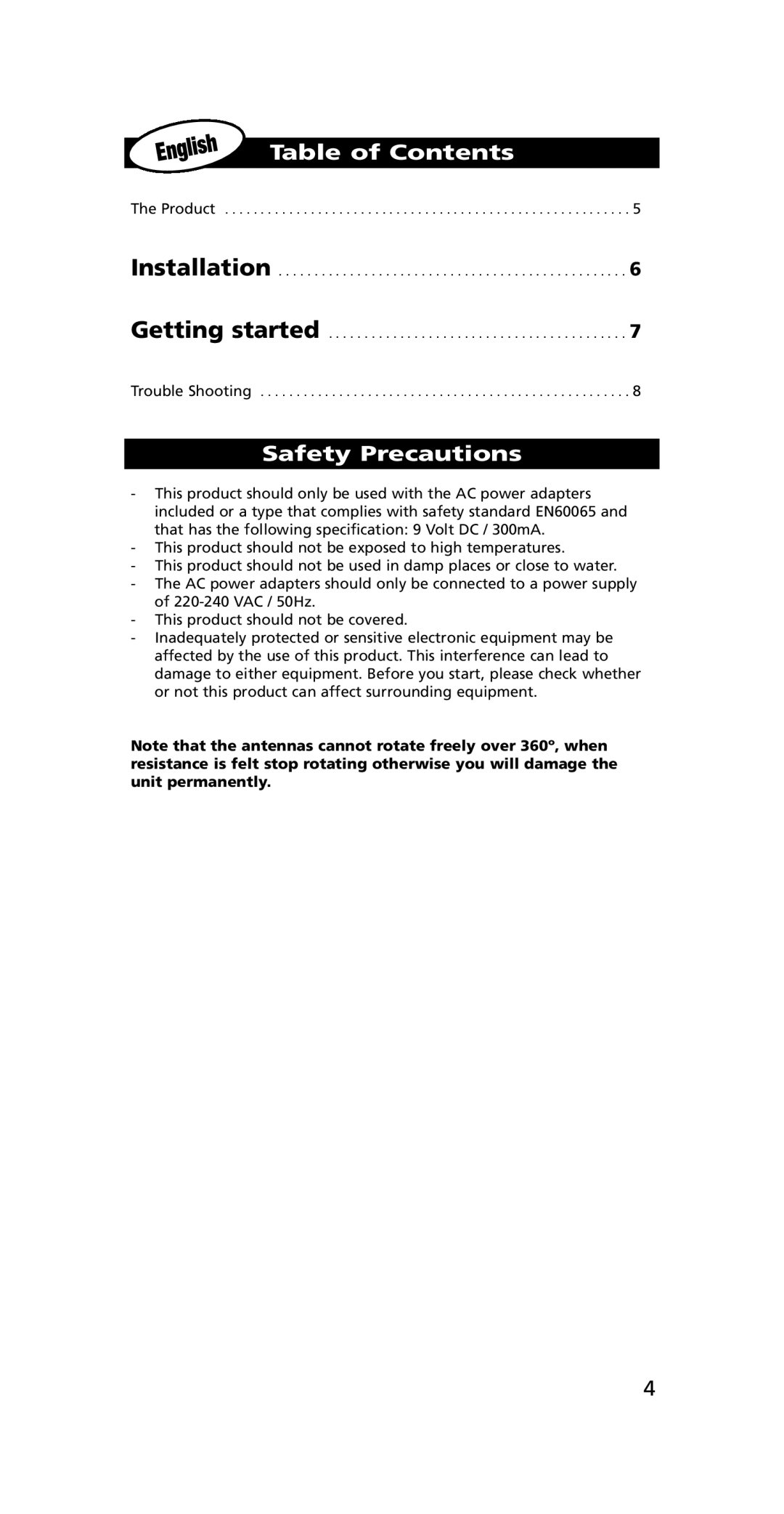 One for All SV-1718, SV-1715 instruction manual Table of Contents, Safety Precautions 