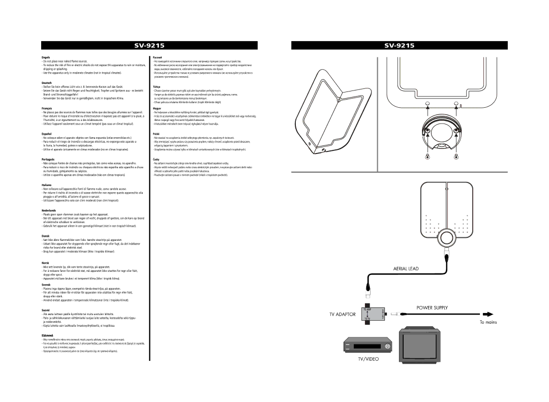 One for All SV-9215 instruction manual Русский, Türkçe, Magyar, Polski, Česky 