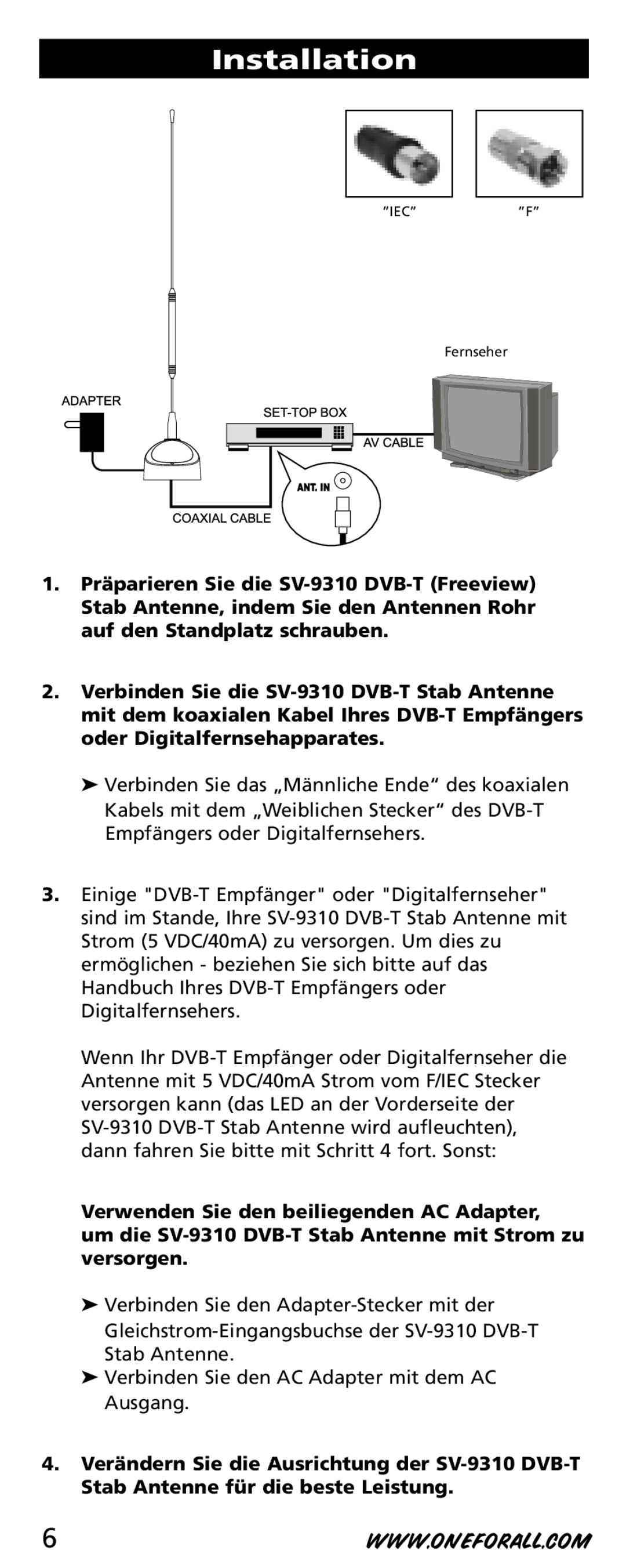 One for All SV-9310 instruction manual Iecf Fernseher 