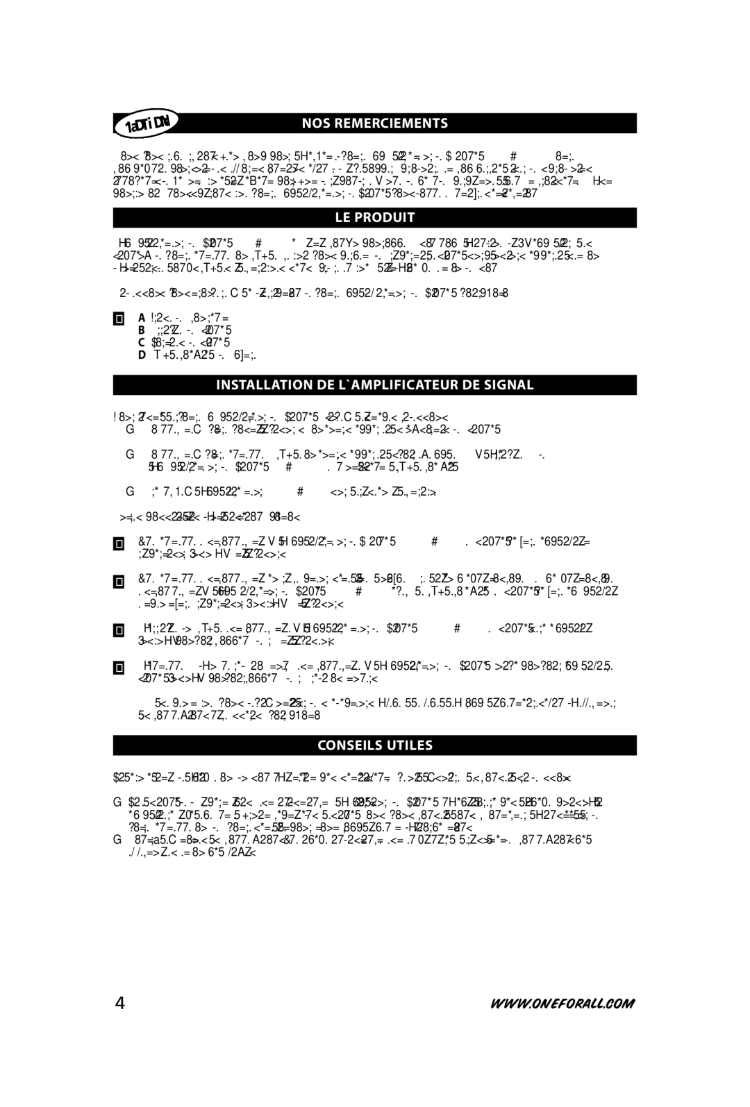 One for All SV-9520 NoS reMerCIeMentS, Le proDuIt, InStallatIon De l`aMplIfICateur De SIGnal, ConSeIlS utIleS 