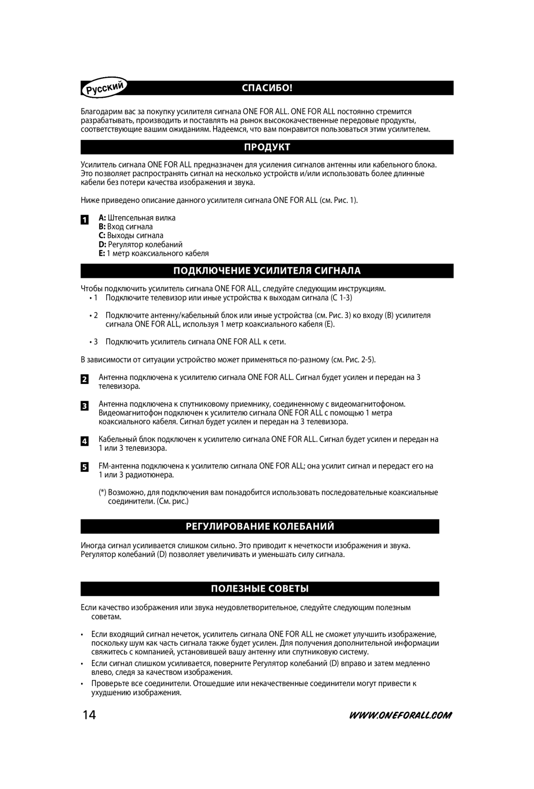 One for All SV-9530, 706082 instruction manual Спасибо 