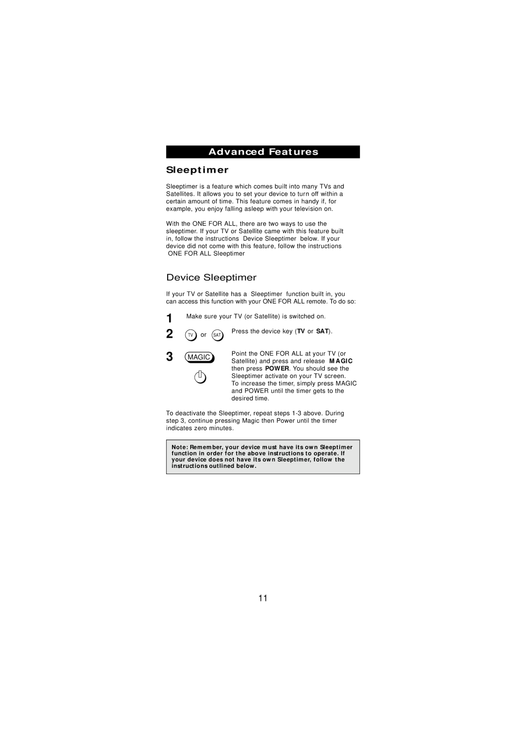 One for All URC-2585 manual Device Sleeptimer 