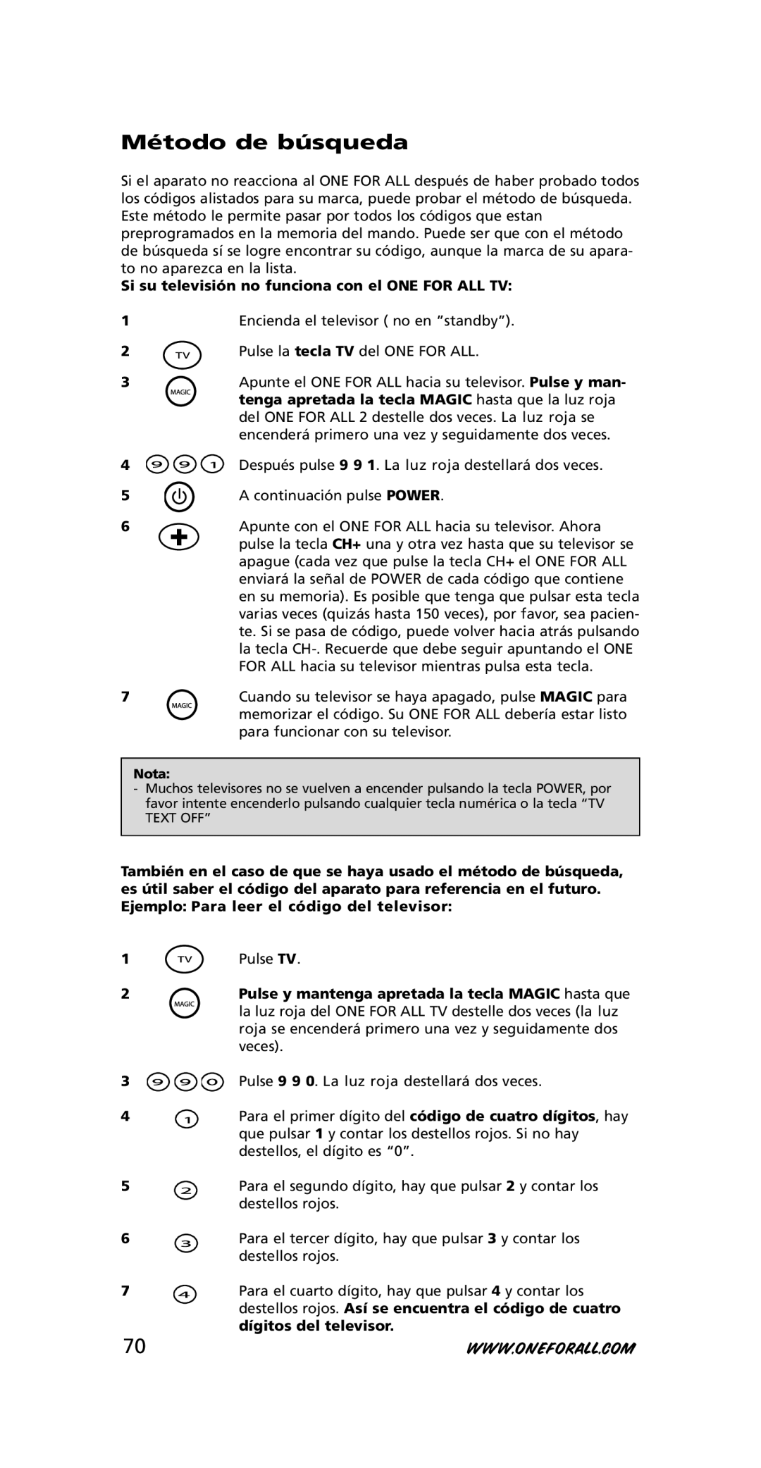 One for All URC-3415, 705016 instruction manual Método de búsqueda 