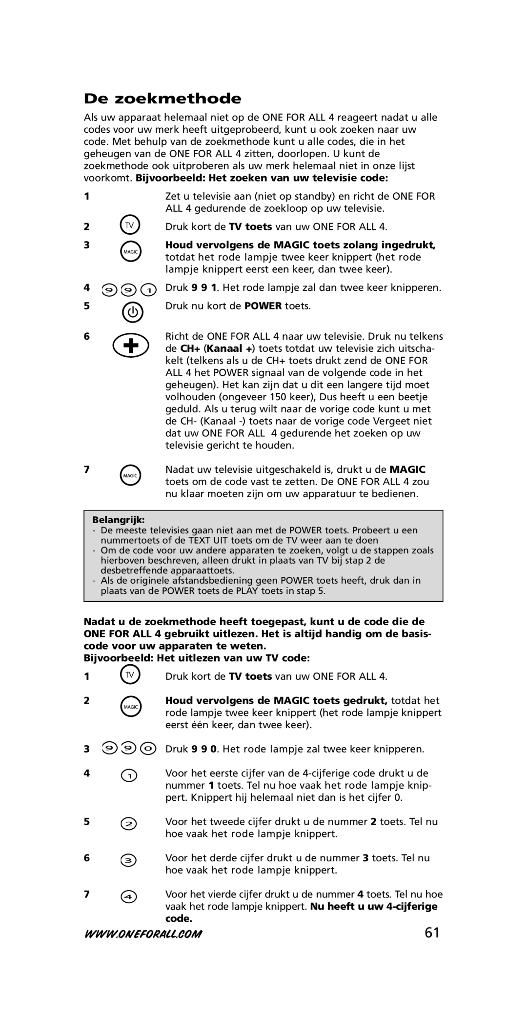 One for All URC-3445 instruction manual De zoekmethode, Code 