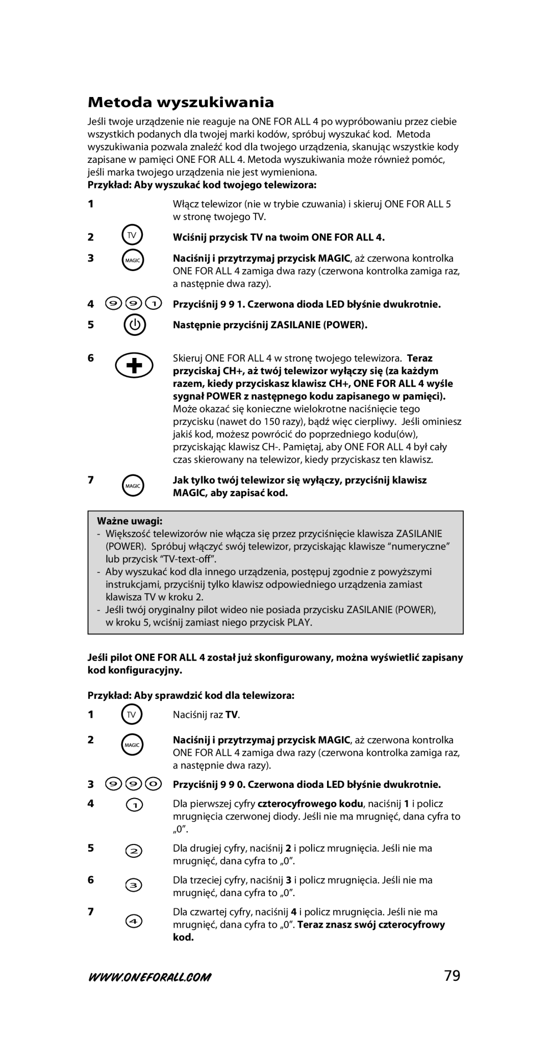 One for All URC-3445 instruction manual Naciśnij raz TV 
