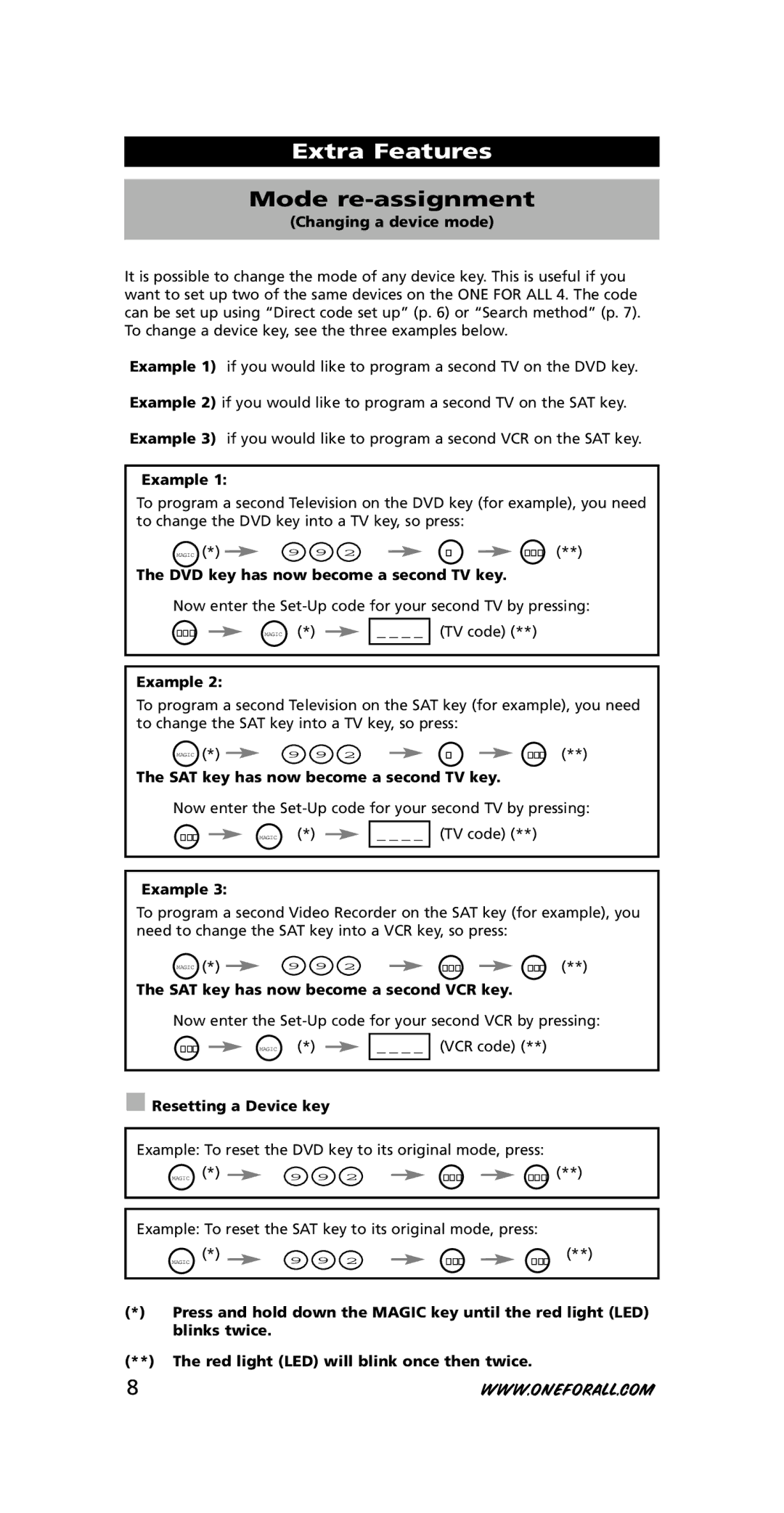 One for All URC-3445 instruction manual Extra Features, Mode re-assignment 