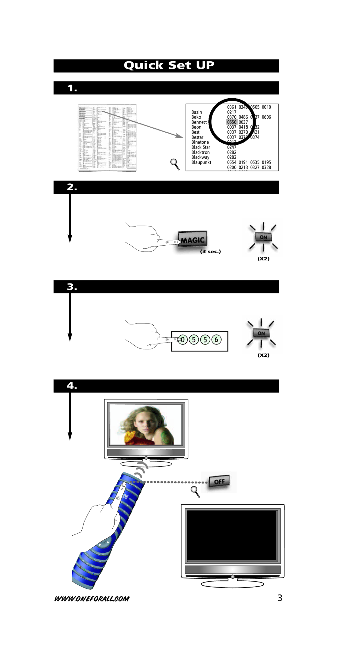 One for All URC-3710 instruction manual Quick Set UP 