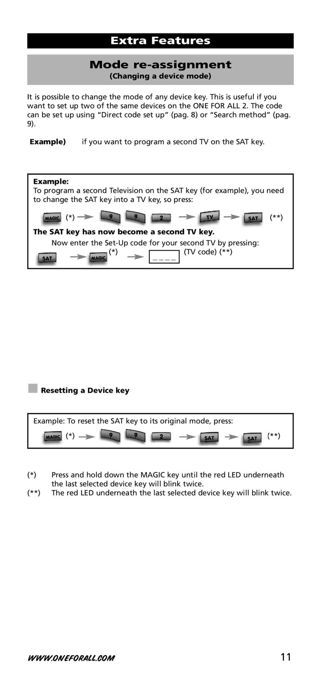 One for All URC-3720 instruction manual Extra Features, Mode re-assignment 