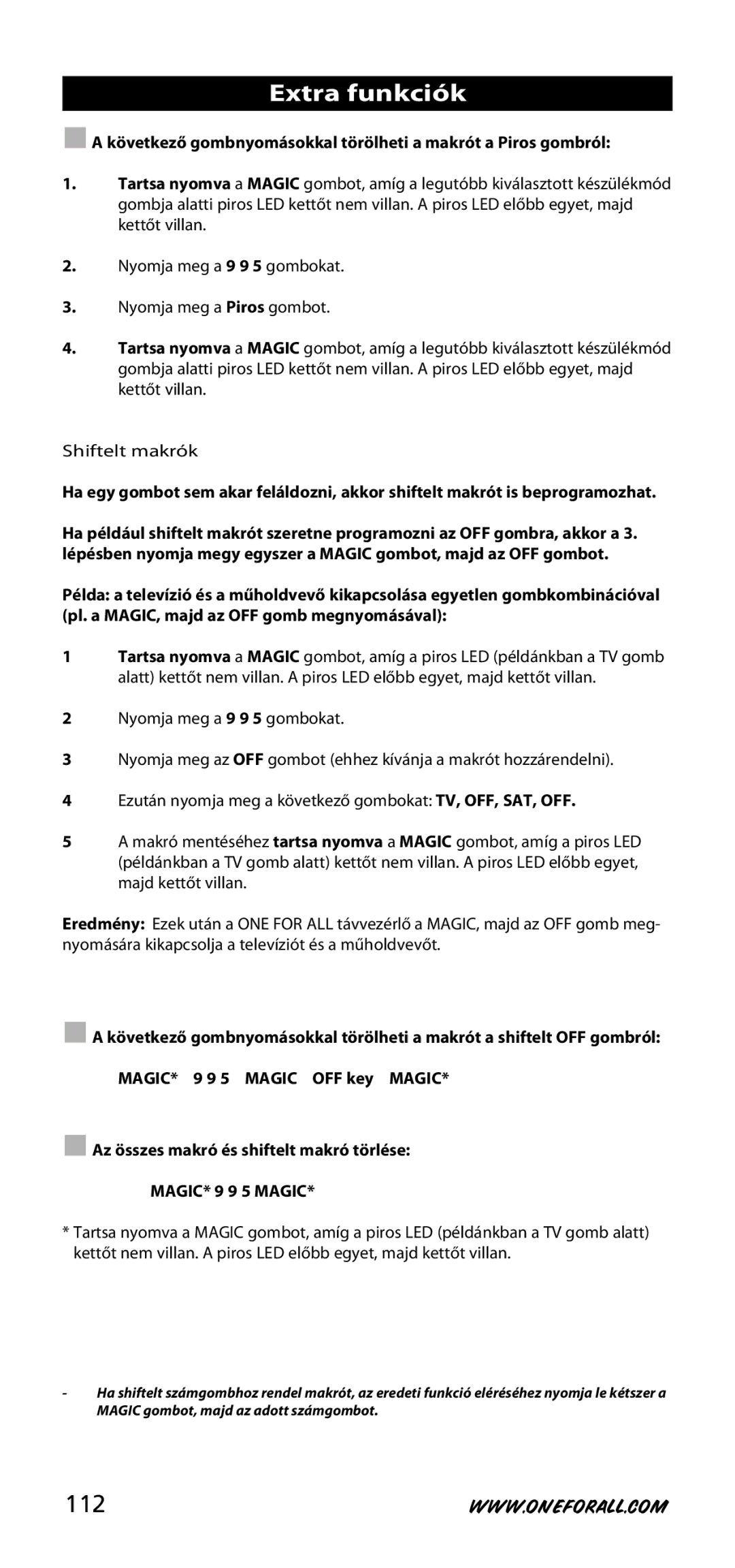 One for All URC-3720 instruction manual 112, Következő gombnyomásokkal törölheti a makrót a Piros gombról 